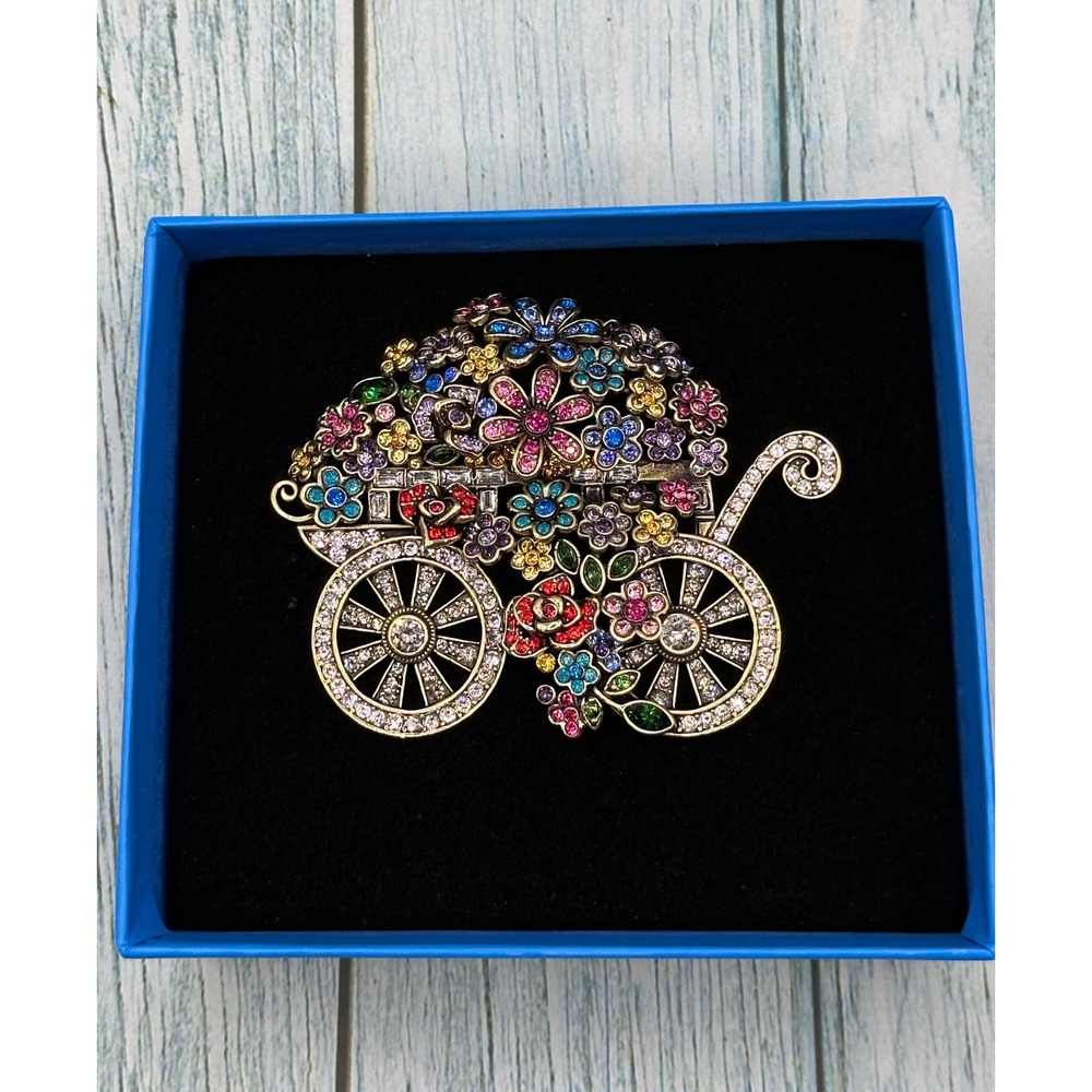 Heidi Daus Vintage "Petal Pusher" Brooch Multi Color Crystal New in Box